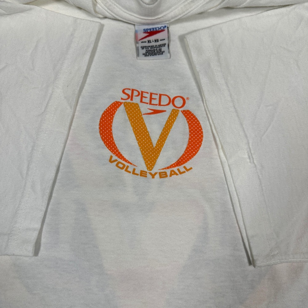 Vintage 1997 Speedo Volleyball Graphic T-Shirt Mens XL White Short Sleeve Tee